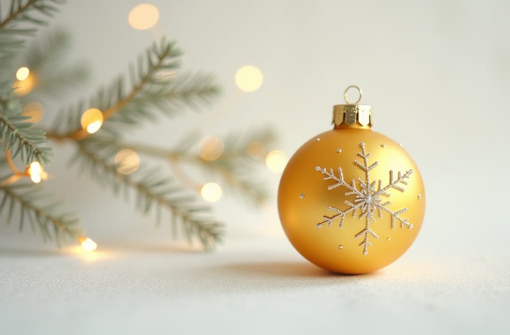  professional detailed photography, christmas yellow ball on white background ar 3:2, (muted colors, dim colors, soothing tones), (vsco:0.3)