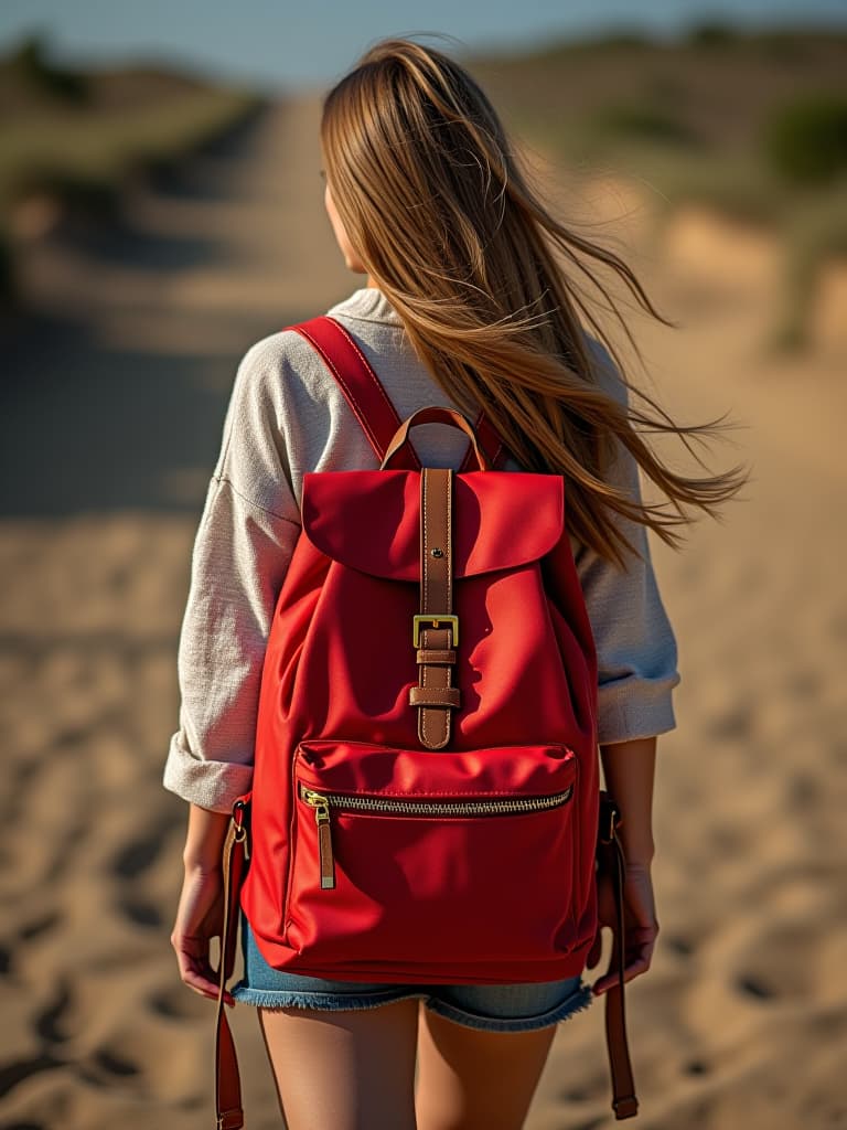  una persona rubia con mochila roja