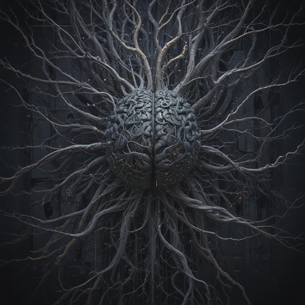 An abstract representation of a neural network absorbing inputs, depicted as streams of data flowing into the black box, merging with intricate patterns and symbols, reminiscent of a digital brain interface, illuminated in a dark, mysterious setting"in the style of technical diagrams, with clean lines, minimalistic design, and a monochromatic color scheme"This image is a breathtaking painting that captures the magical scene with vivid detail. The overall composition is spellbinding, showcasing a perfect harmony. photorealism fantasy, unreal engine 5, concept hyperrealistic, full body, detailed clothing, highly detailed, cinematic lighting, stunningly beautiful, intricate, sharp focus, f/1. 8, 85mm, (centered image composition), (professionally color graded), ((bright soft diffused light)), volumetric fog, trending on instagram, trending on tumblr, HDR 4K, 8K