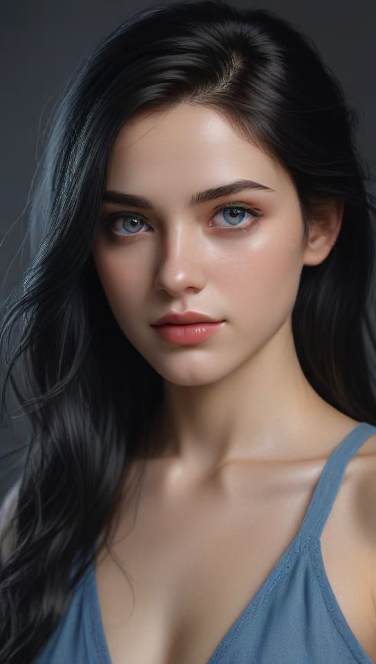 , long hair, blues eyes, black hair, trending on art station, (detailed face), ((upper body)), (front view),(masterpiece:1.4),(photorealistic:1.4),(high resolution),(exquisitely detailed),(beautiful detailed light),(ultra_color),(perfect anatomy),best quality,ultra high definition,(cinematic light),<lora:ClothingAdjuster3:-0.5>