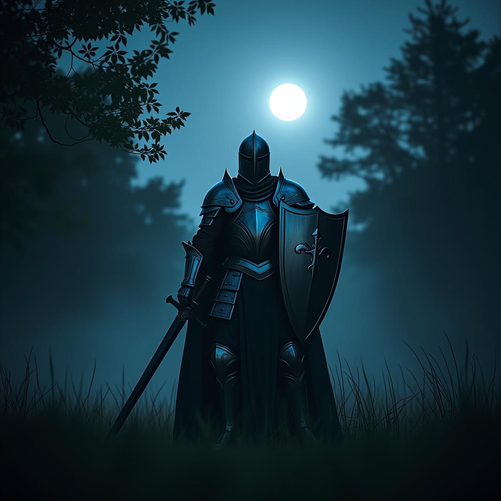  cinematic photo night forest, full moon, field, very high knight in full armor, palladine, shining white aura, growth shield and sword, professional photos, high clearance, high detail, realistic, large plan . 35mm photograph, film, bokeh, professional, 4k, highly detailed hyperrealistic, full body, detailed clothing, highly detailed, cinematic lighting, stunningly beautiful, intricate, sharp focus, f/1. 8, 85mm, (centered image composition), (professionally color graded), ((bright soft diffused light)), volumetric fog, trending on instagram, trending on tumblr, HDR 4K, 8K