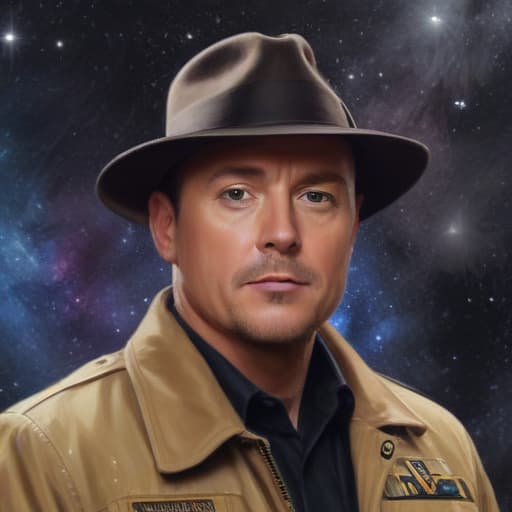 Reymond reddington in Oil painting style with Space background