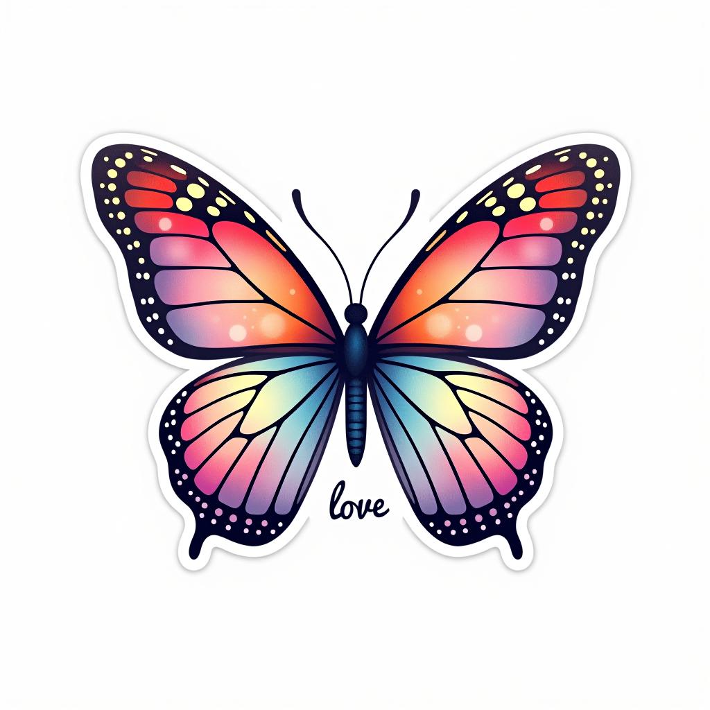  design a logo, custom sticker design on an isolated white background decorated by watercolor butterfly, with the text ‘love’