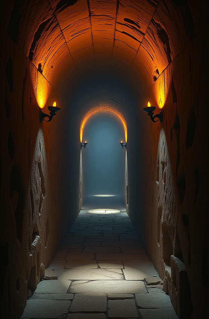  picture of a corridor inside a narrow cave, with walls decorated with ancient and mysterious carvings, and lamplight reflecting strange shadows on the walls. hyperrealistic, full body, detailed clothing, highly detailed, cinematic lighting, stunningly beautiful, intricate, sharp focus, f/1. 8, 85mm, (centered image composition), (professionally color graded), ((bright soft diffused light)), volumetric fog, trending on instagram, trending on tumblr, HDR 4K, 8K