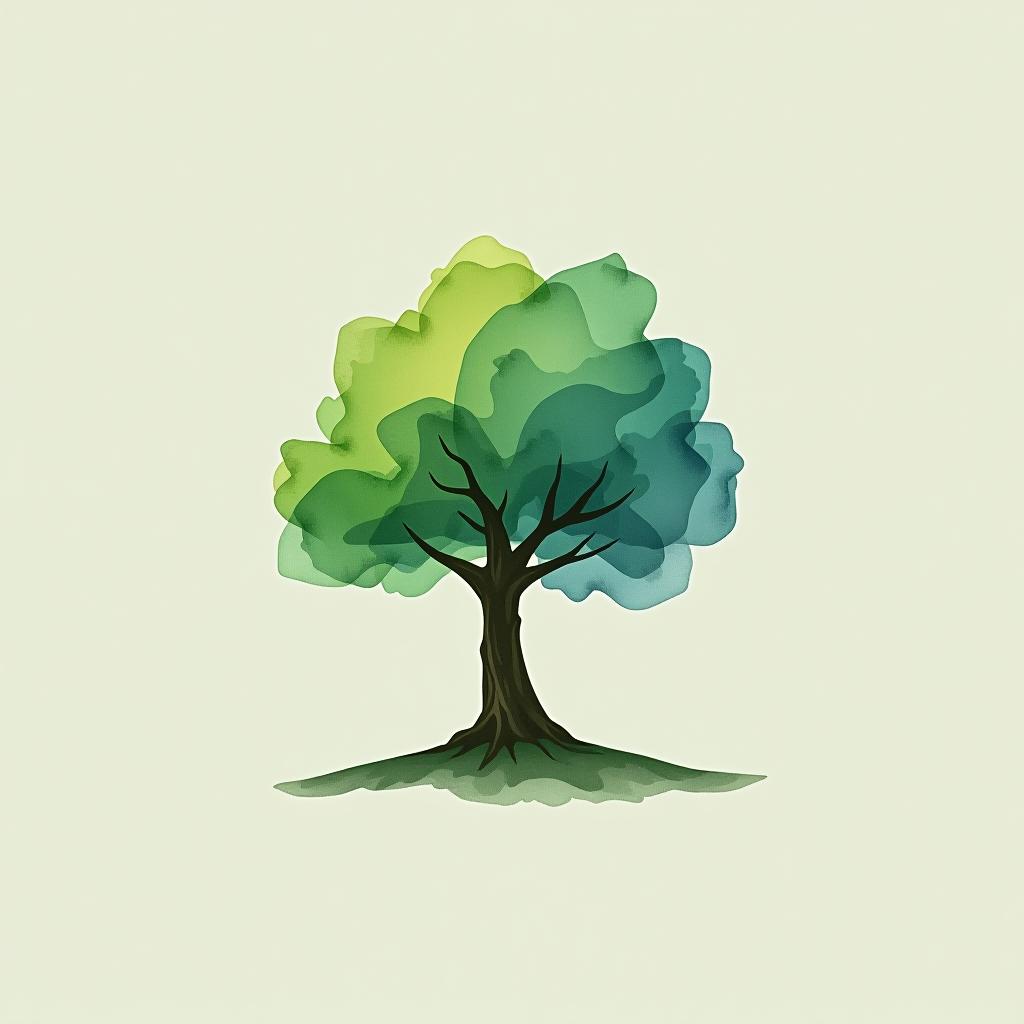  design a logo, in a watercolor style. logo of a tree, green and blue