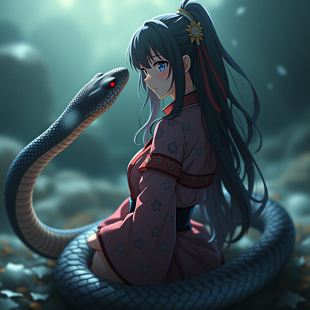  anime artwork snake lamia . anime style, key visual, vint, studio anime, highly detailed hyperrealistic, full body, detailed clothing, highly detailed, cinematic lighting, stunningly beautiful, intricate, sharp focus, f/1. 8, 85mm, (centered image composition), (professionally color graded), ((bright soft diffused light)), volumetric fog, trending on instagram, trending on tumblr, HDR 4K, 8K