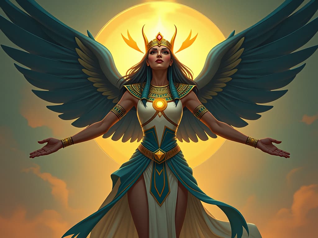  an ethereal leader, guiding others along a luminous path, divine and inspiring presence. the style is digital art illustration / modern comic book / mysterious occult, symbolic, esoteric vibe,high detail on character design, incorporating ancient egyptian symbology and attire.