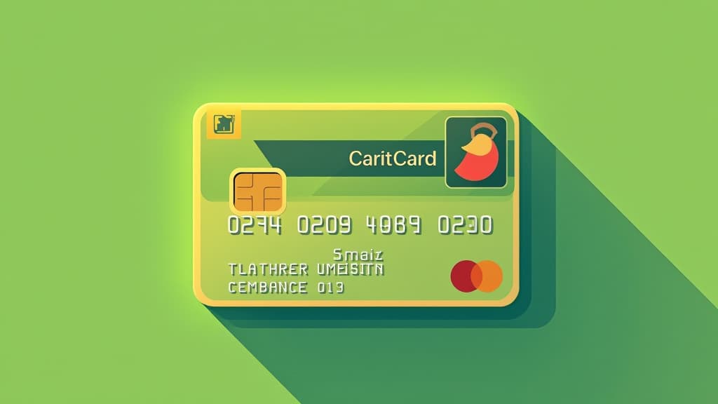  flat illustration, flaticon, (illustration:1.15), credit card on green background ar 16:9, [cory loftis, strobist, pascal campion :: 0.2]