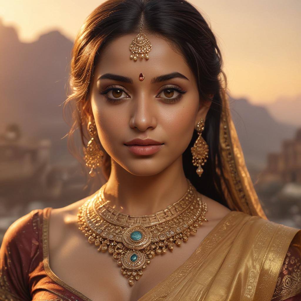 ((masterpiece)),(((best quality))), 8k, high detailed, ultra detailed, exotic indian woman, dramatic eye makeup, golden bangles, lotus flower, sunset background hyperrealistic, full body, detailed clothing, highly detailed, cinematic lighting, stunningly beautiful, intricate, sharp focus, f/1. 8, 85mm, (centered image composition), (professionally color graded), ((bright soft diffused light)), volumetric fog, trending on instagram, trending on tumblr, HDR 4K, 8K