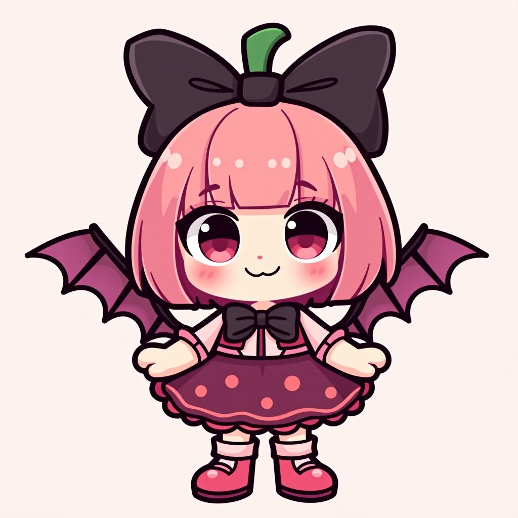  cartoon pink pumpkin girl with black bows