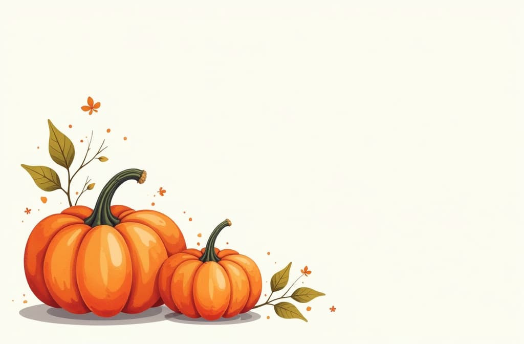  flat illustration, flaticon, (illustration:1.15), on a light white background, watercolor multi colored pumpkins in the lower left corner, free space on the right no dark, black ar 3:2, [cory loftis, strobist, pascal campion :: 0.2]