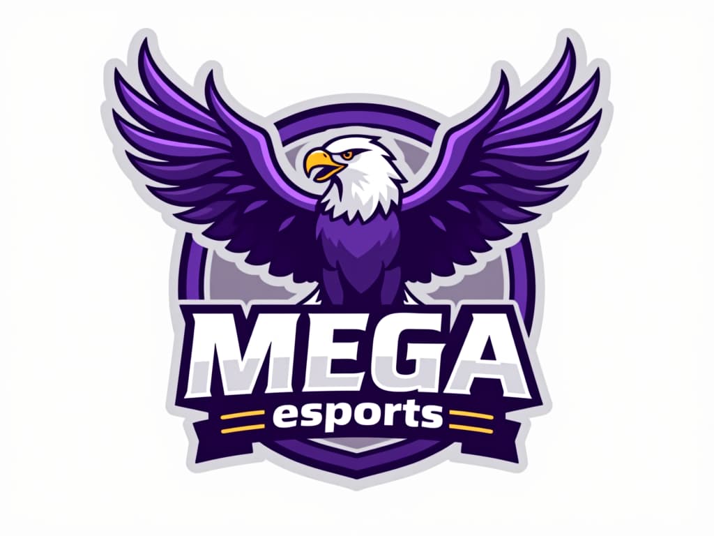  design a logo un aigle royal qui crie, couleur violet, with the text 'mega eagle esports '.