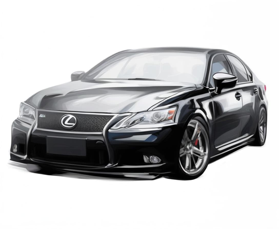  fighting game style lexus gs300 black, on a white background in the style of a vector drawing . dynamic, vibrant, action packed, detailed character design, reminiscent of fighting video games