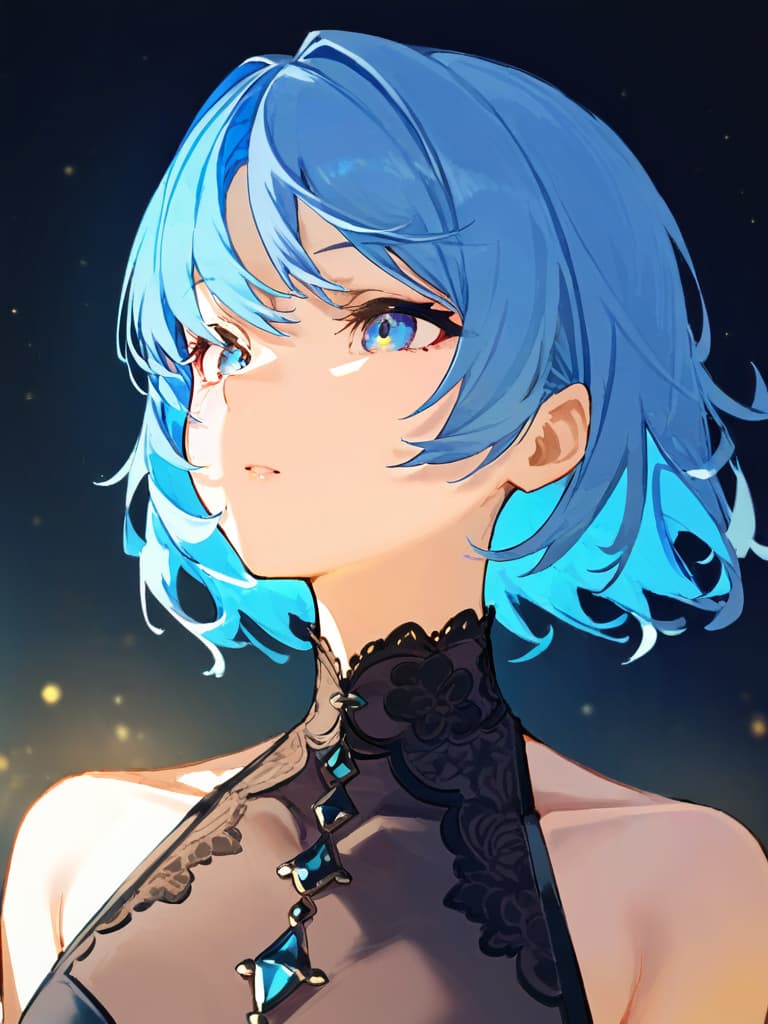  (very very short hair:2.0)(face only from neck up:2.0)(super beautiful girl:1.7)(light blue hair color,dark blue eyes:2.0)(bailey short hair:2.0)(trimmed:2.0)(beautiful neck:1.7)masterpiece,high quality,16k,super analysis