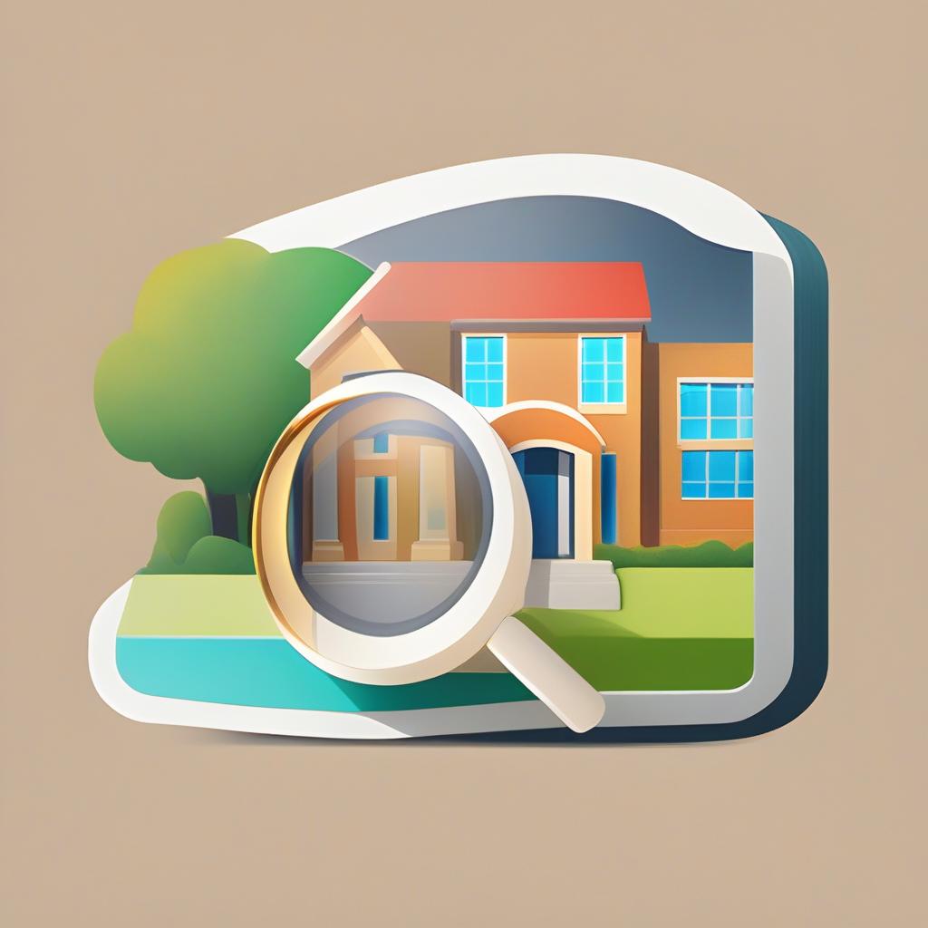  app icon of Status Quo Analysis: A magnifying glass over a building or house, symbolizing thorough evaluation