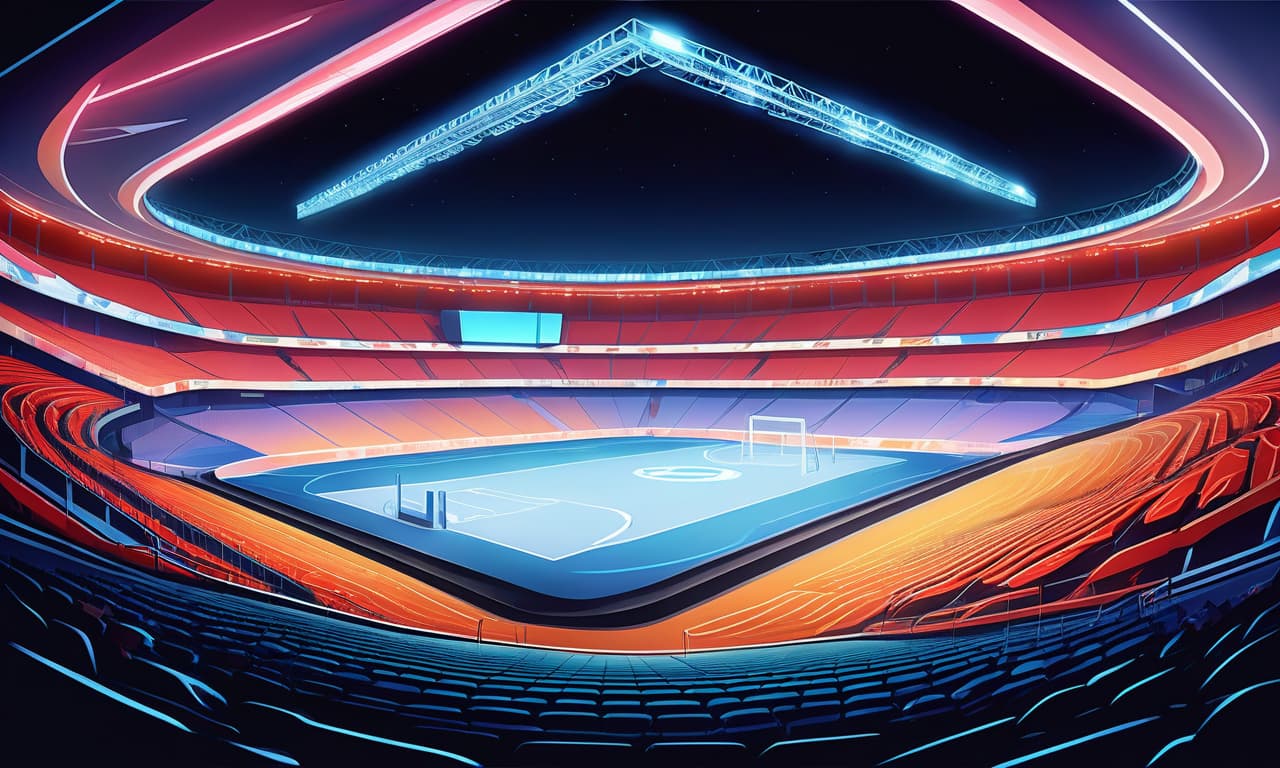  the arena for the battles of cars, the stands, the view from the inside, floodlights, anime, cartoon style, flat style, bright colors, thin contours, pure colors