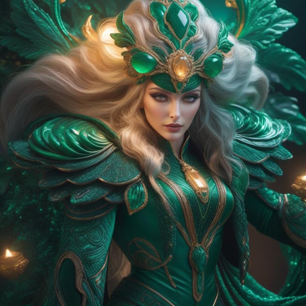  Malachite hyperrealistic, full body, detailed clothing, highly detailed, cinematic lighting, stunningly beautiful, intricate, sharp focus, f/1. 8, 85mm, (centered image composition), (professionally color graded), ((bright soft diffused light)), volumetric fog, trending on instagram, trending on tumblr, HDR 4K, 8K