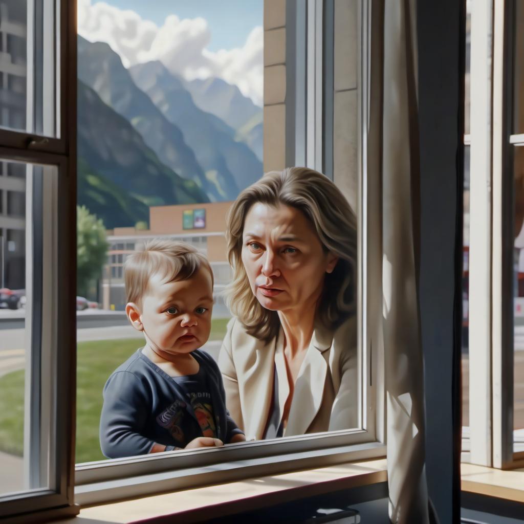  hyperrealistic art school for mothers (view outside) . extremely high resolution details, photographic, realism pushed to extreme, fine texture, incredibly lifelike, film photography style