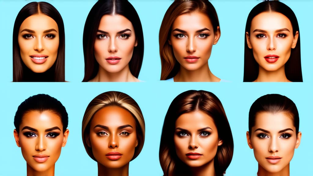  different beauty. set of different female heads on light background. different races and nationalities. ar 16:9, (natural skin texture), highly detailed face, depth of field, hyperrealism, soft light, muted colors