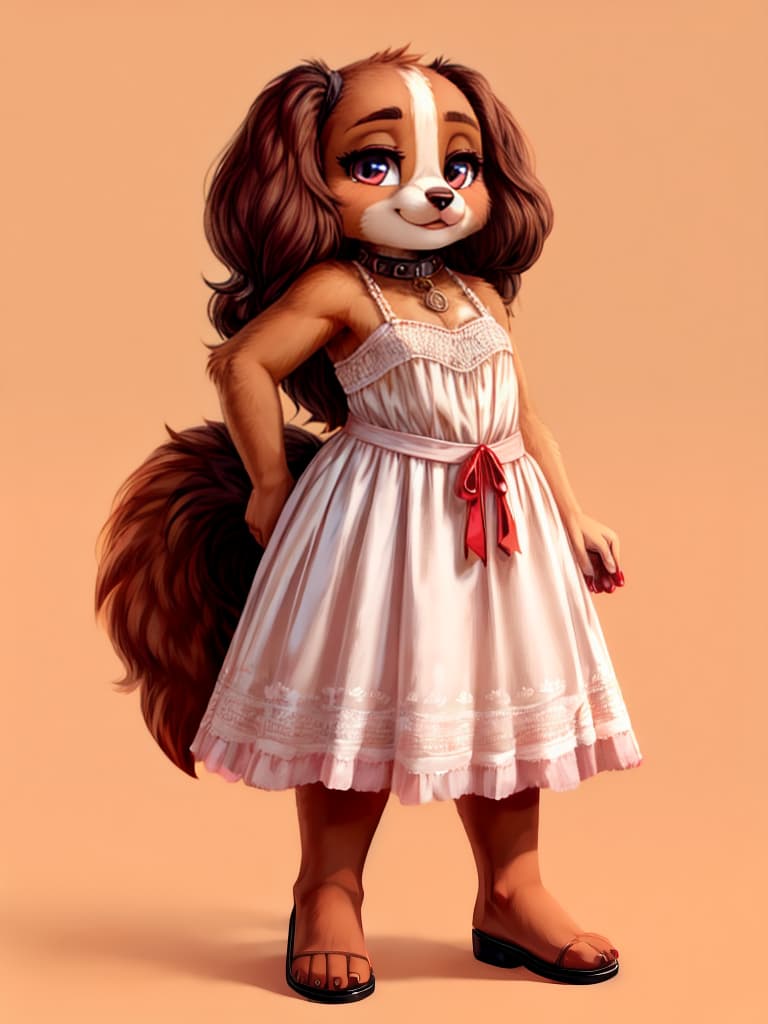  swf anthropomorphic english cocker spaniel female curvy, standing in dress no background