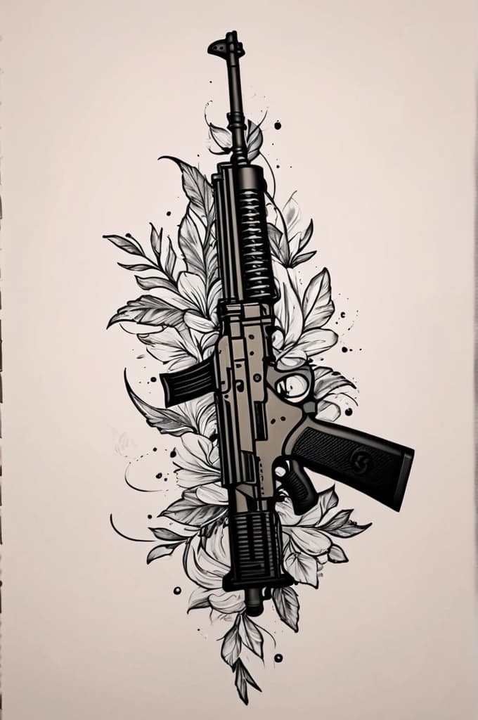  ak 47, (tattoo sketch:1.25), drawing