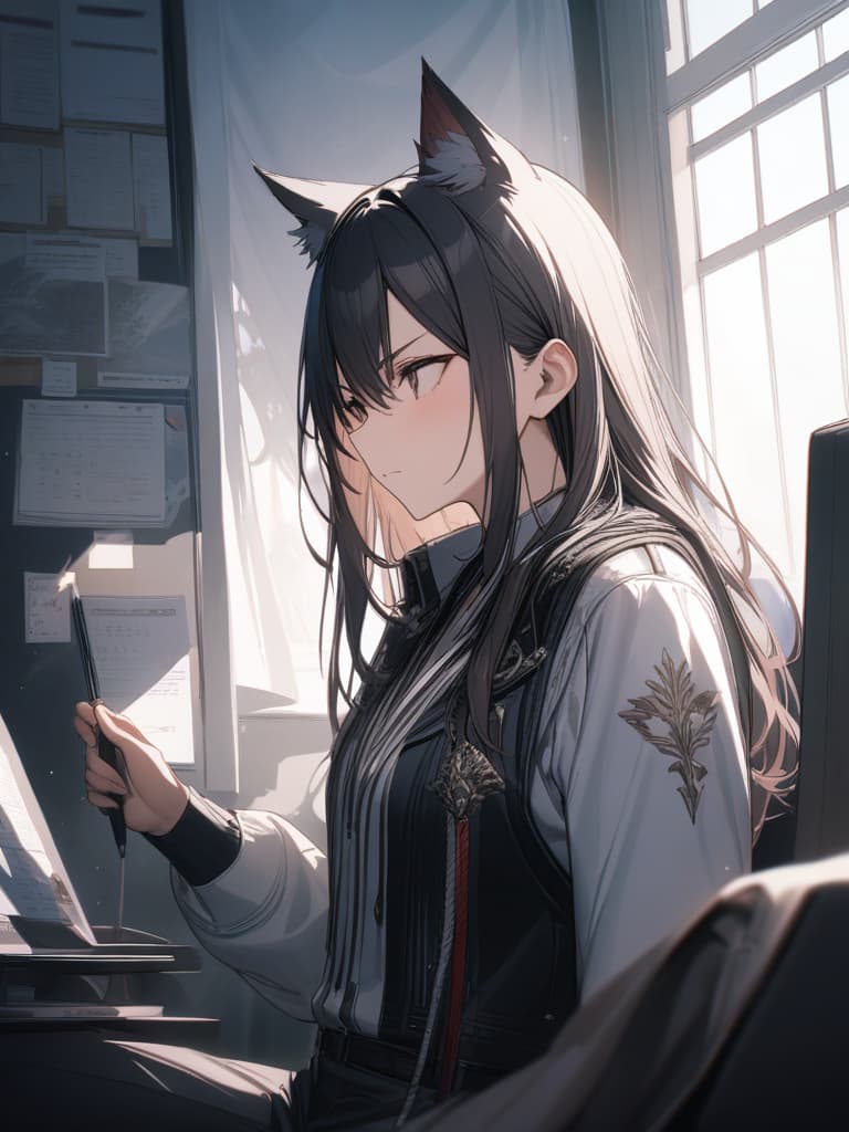  girls, tests, serious, during tests, wolf ears, honor students, masterpiece, best quality,8k,ultra detailed,high resolution,an extremely delicate and beautiful,hyper detail