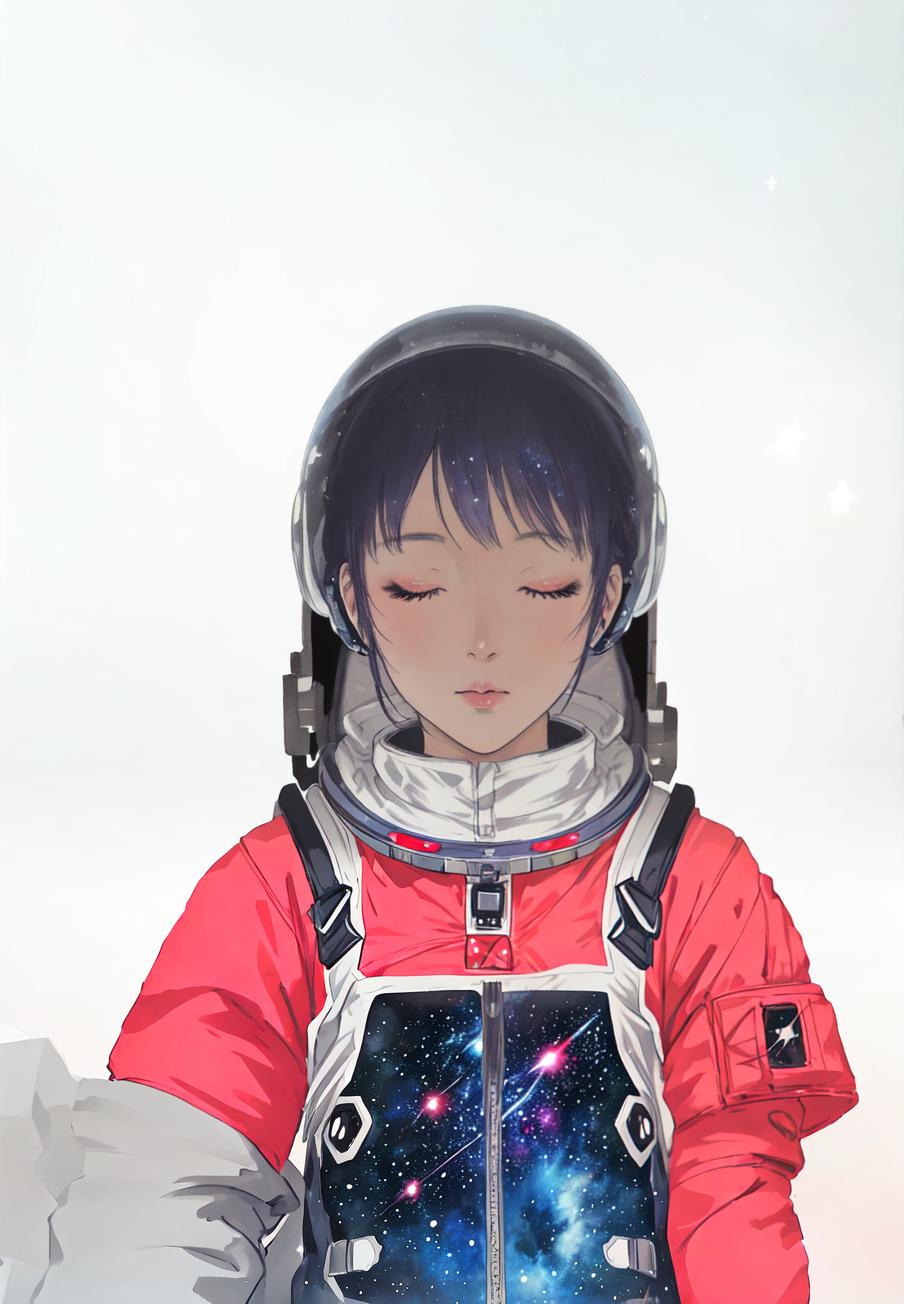  anime style, astronaut in space, fully detailed outer space background with stars, galaxies, nebulae, vibrant colors, wearing detailed space suit, cosmic scene, highly detailed spacesuit, complete space environment hyperrealistic, full body, detailed clothing, highly detailed, cinematic lighting, stunningly beautiful, intricate, sharp focus, f/1. 8, 85mm, (centered image composition), (professionally color graded), ((bright soft diffused light)), volumetric fog, trending on instagram, trending on tumblr, HDR 4K, 8K