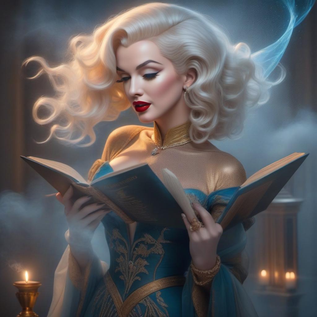  Art by Leonardo da Vinci, Marilyn Monroe with a book in her hands hyperrealistic, full body, detailed clothing, highly detailed, cinematic lighting, stunningly beautiful, intricate, sharp focus, f/1. 8, 85mm, (centered image composition), (professionally color graded), ((bright soft diffused light)), volumetric fog, trending on instagram, trending on tumblr, HDR 4K, 8K