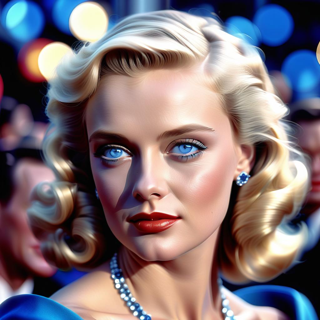  cinematic photo blonde, with blue eyes, famous actress at the premiere in hollywood, 1950, . 35mm photograph, film, bokeh, professional, 4k, highly detailed