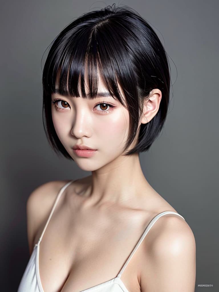  very young asian girl, standing, black short hairstyles., (Masterpiece, BestQuality:1.3), (ultra detailed:1.2), (hyperrealistic:1.3), (RAW photo:1.2),High detail RAW color photo, professional photograph, (Photorealistic:1.4), (realistic:1.4), ,professional lighting, (japanese), beautiful face, (realistic face)