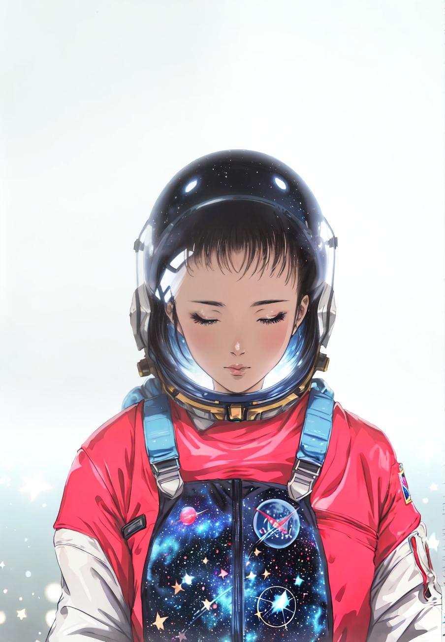  anime style, astronaut in space, fully detailed outer space background with stars, galaxies, nebulae, vibrant colors, wearing detailed space suit, cosmic scene, highly detailed spacesuit, complete space environment hyperrealistic, full body, detailed clothing, highly detailed, cinematic lighting, stunningly beautiful, intricate, sharp focus, f/1. 8, 85mm, (centered image composition), (professionally color graded), ((bright soft diffused light)), volumetric fog, trending on instagram, trending on tumblr, HDR 4K, 8K