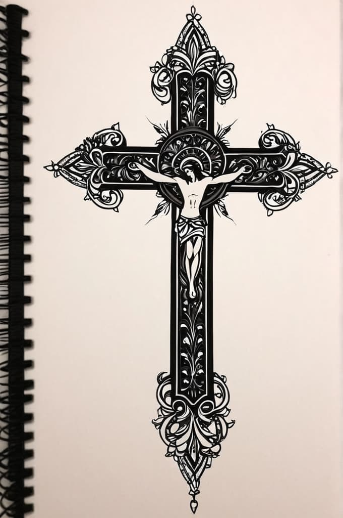  catholic cross, (tattoo sketch:1.25), drawing