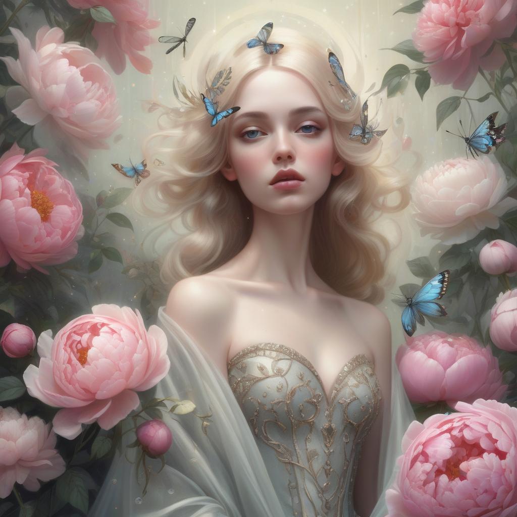  daniel merriam art, jennifer healey art, tatyana doronina art, fantasy art, beautiful renaissance painting of woman, perfect face, painting of full body rennaissance gown, sparkles, beautiful goddess, haute couture, princess dress, beautiful symmetrical face, pre raphaelite, soft shadows, stunning, dreamy, elegant, ornate, style of tom bagshaw, roberto ferri and marco mazzoni, hyper realistic, matte painting , enhanced, photo render, 8k, art by artgerm, wlop, loish, ilya kuvshinov, 8 k hyperrealistic, crackles, hyperdetailed, beautiful lighting, detailed background, depth of field, symmetrical face, frostbite 3 engine, cryengine, bubbles, dragonflies, garden of roses and peonies background, ultra detailed, soft lighting