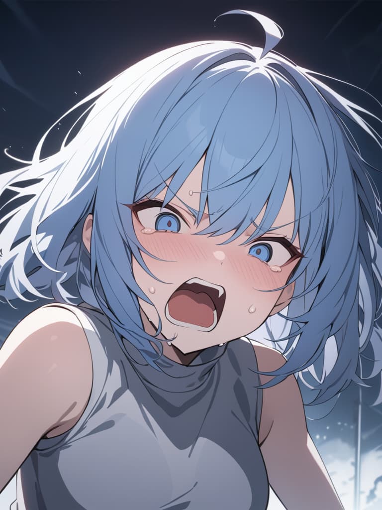  light blue hair, light blue, bob hair, darkness, hatred, angry crying, night, the end of the world, shouting, despair, masterpiece, best quality,8k,ultra detailed,high resolution,an extremely delicate and beautiful,hyper detail