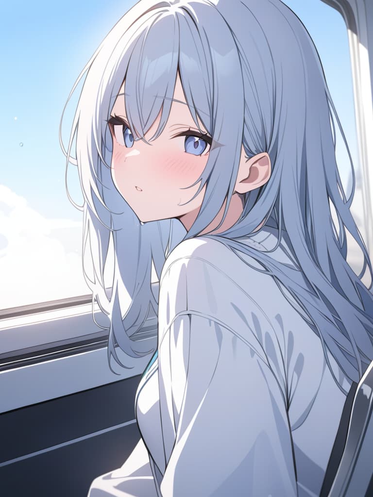  light blue, train, hair water blue, chilling hair, masterpiece, best quality,8k,ultra detailed,high resolution,an extremely delicate and beautiful,hyper detail