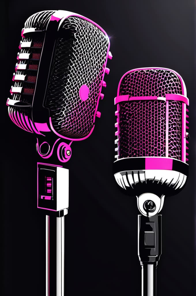  two pink microphones with black background , 4k