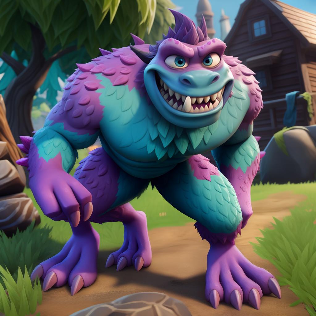  Evil scary Sully (monsters inc, Fortnite), full body,, open eyes, masterpiece, 4k, fine details,