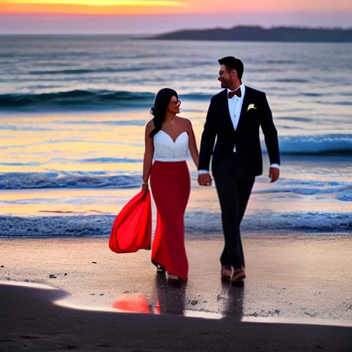 wa-vy style couple on beach holding their hands at sunset hyperrealistic, full body, detailed clothing, highly detailed, cinematic lighting, stunningly beautiful, intricate, sharp focus, f/1. 8, 85mm, (centered image composition), (professionally color graded), ((bright soft diffused light)), volumetric fog, trending on instagram, trending on tumblr, HDR 4K, 8K