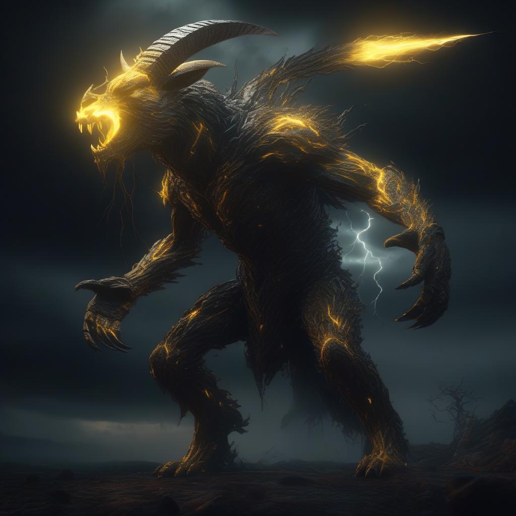  ((pencil drawing)), full body, well lit, yellow glow, electrifying, shocking, electrical charge, lightning, electricity, glowing veins,Sea-Goat, horror theme, nightmarish Capricorn, location in sky within massive thunderstorm, award winning horror detailed designed, ultra detailed, hyper focus, high res, unreal engine, masterpiece, full body, masterly detailed. horror theme, scary, spooky, full body shot with hyperdimensional totem implants. blood gore, badass Capricorn, destruction, nightmare, horror, full body, Character created by artstation, --s 1000 --c 100 --q 2 --ar 2:3 , high quality, highly detailed, 4K, 8K