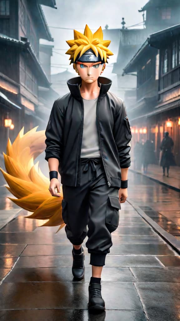  anime art: naruto uzumaki's chakra uzumaki heritage, nine tails, sage mode mastery, and relentless training depicted. hyperrealistic, full body, detailed clothing, highly detailed, cinematic lighting, stunningly beautiful, intricate, sharp focus, f/1. 8, 85mm, (centered image composition), (professionally color graded), ((bright soft diffused light)), volumetric fog, trending on instagram, trending on tumblr, HDR 4K, 8K