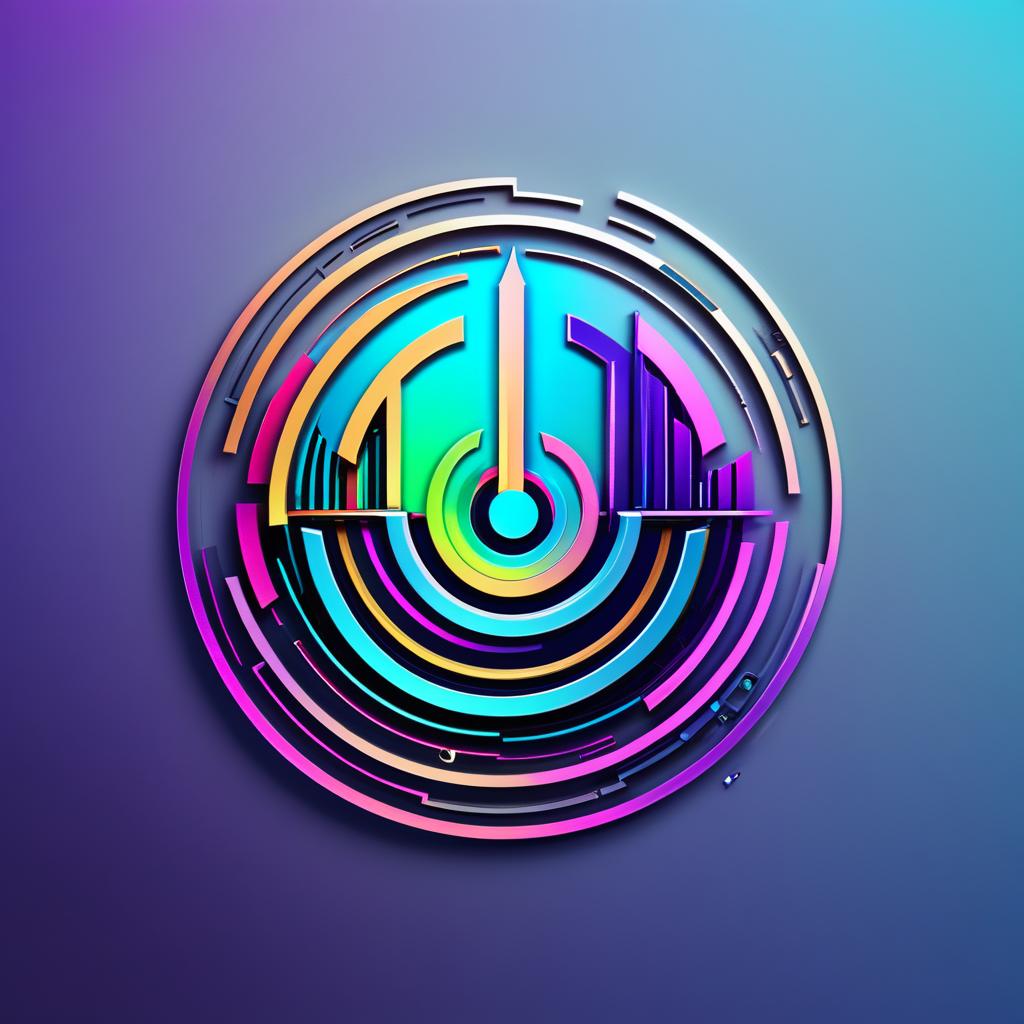  fun band, (logo), advanced, high tech, sleek, sci fi, abstract, digital elements, metallic, neon colors, progressive