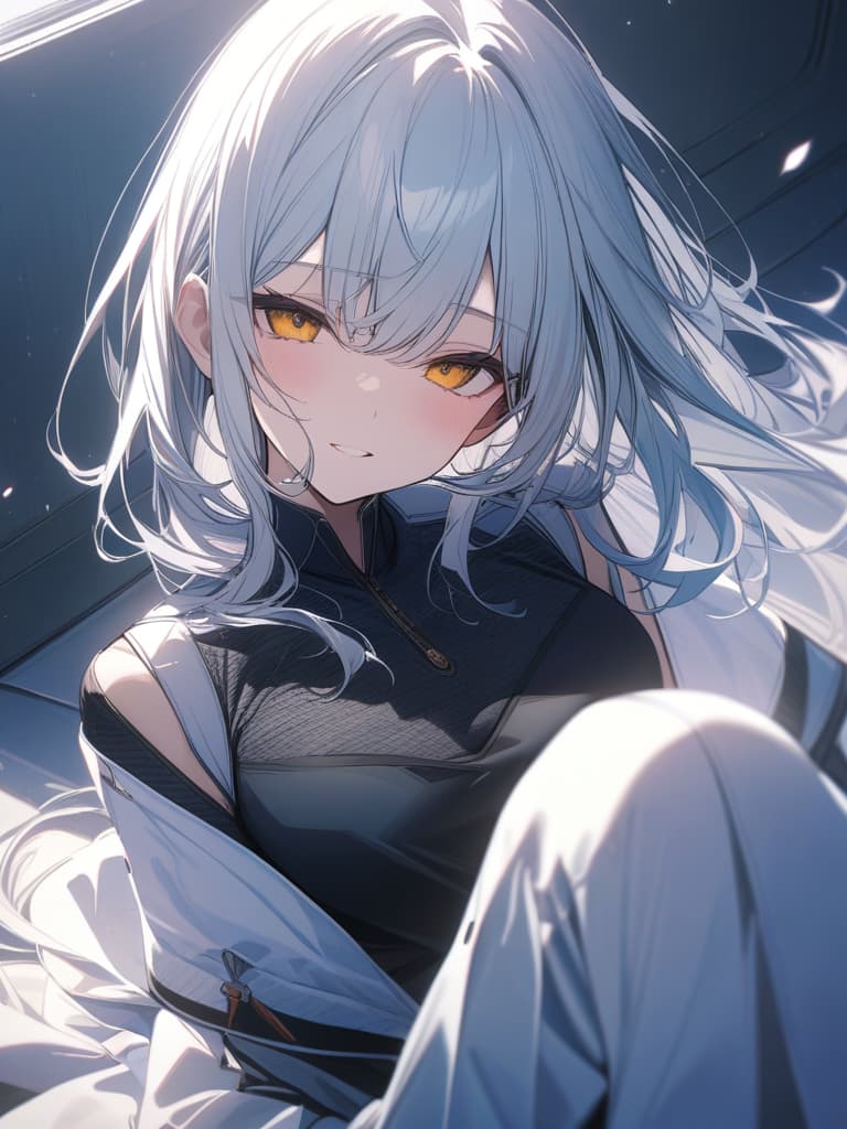  silver hair, yellow, masterpiece, best quality,8k,ultra detailed,high resolution,an extremely delicate and beautiful,hyper detail