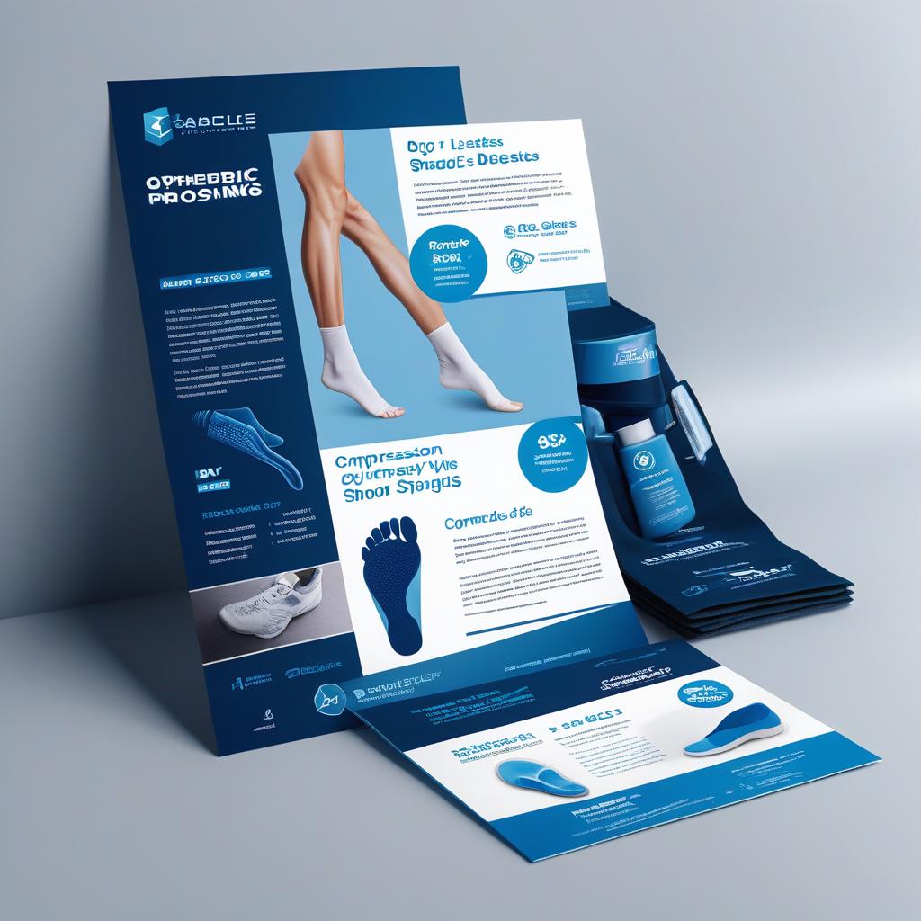  create a clean, professional a4 flyer aimed at b2b clients, showcasing comfort products like sprays, gels, and ointments for orthopedic devices (compression stockings, orthopedic insoles, shoes, braces). the flyer should emphasize how these products enhance user comfort and increase profits for resellers. use a clear, structured layout with three sections: the header, main content, and footer. for the header, include a company logo and a bold headline in a deep navy blue (#22346d). for the main section, display product images (sprays, gels, and orthopedic products) in a realistic, minimalistic style. add subheadings in bright blue (#3c74b4) with short descriptions in gray (#898989), showcasing key benefits of the products like enhanced com