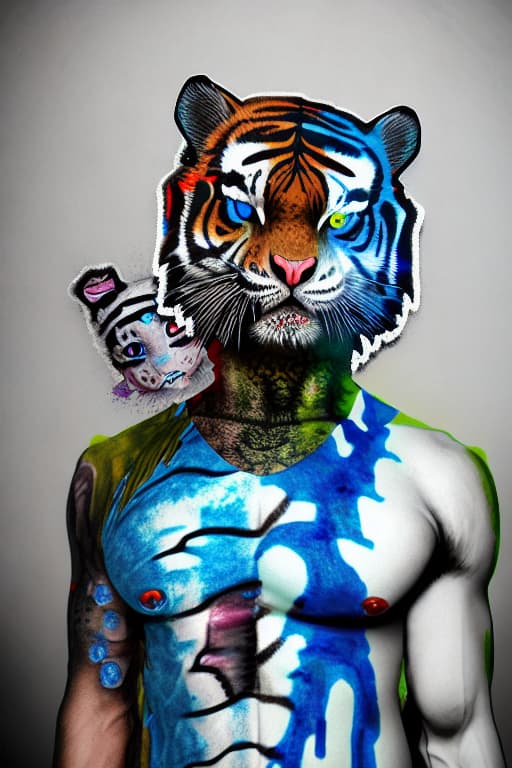  S tiger with blue eyes and a zombie on top