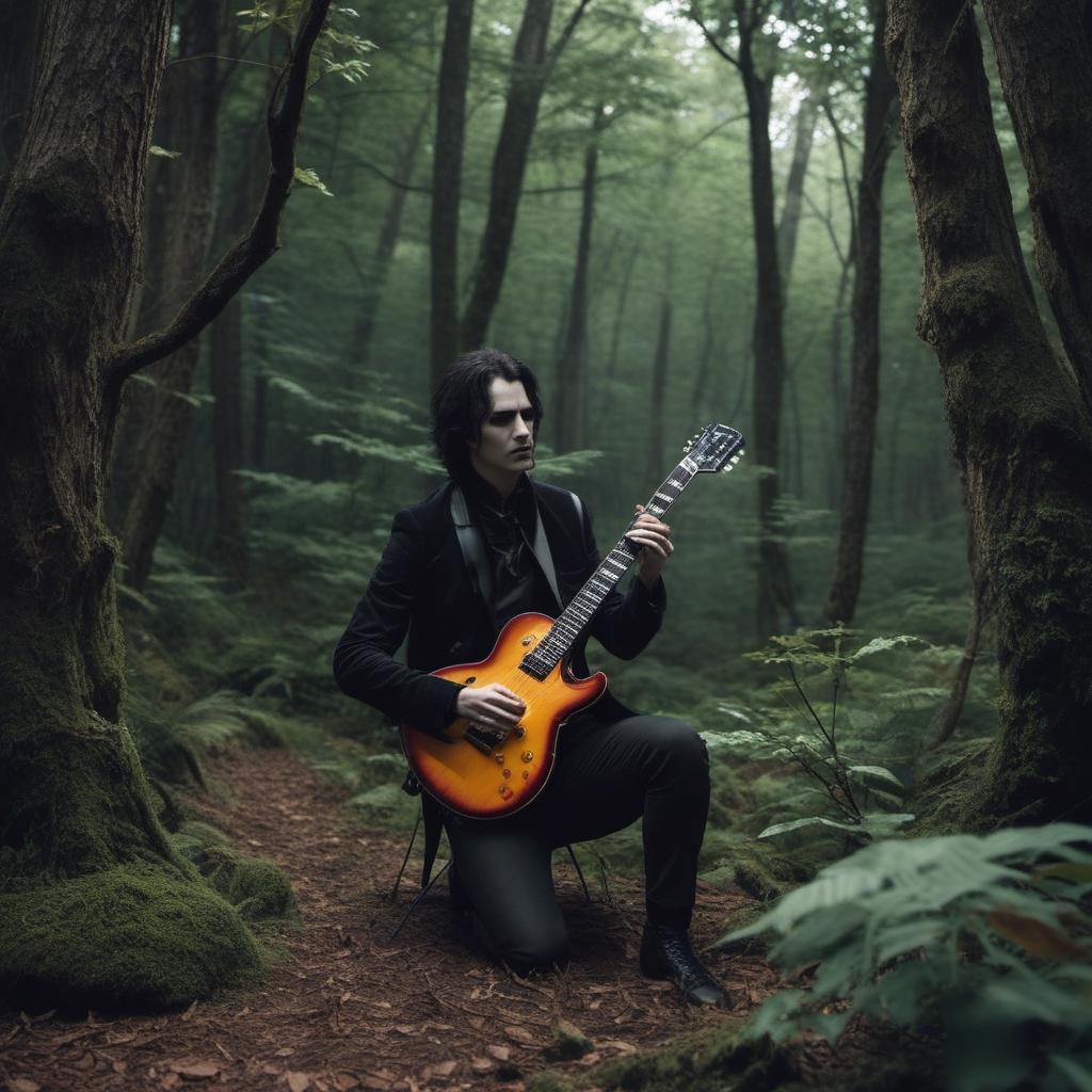  un vampire guitariste dans une forêt hantée , profile image style