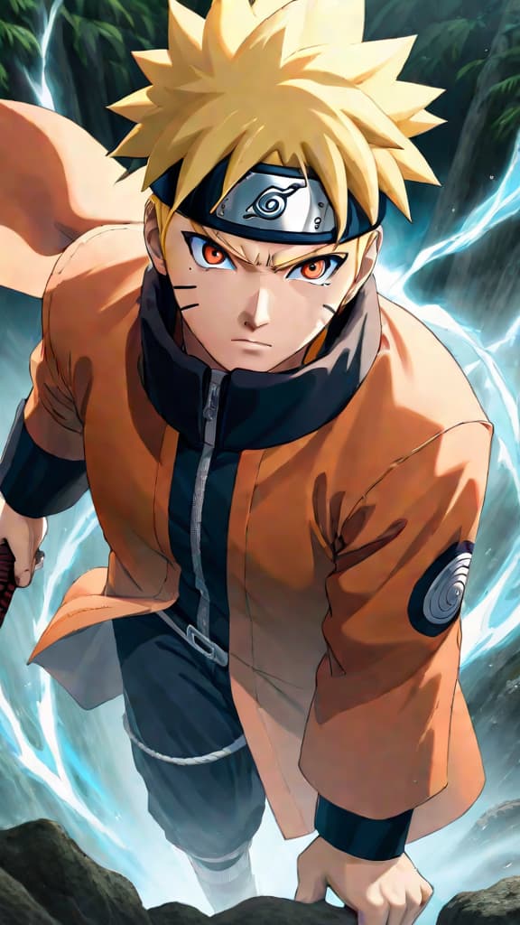  anime art: naruto uzumaki aiming to become hokage, ready for intense battles and emotional journeys. hyperrealistic, full body, detailed clothing, highly detailed, cinematic lighting, stunningly beautiful, intricate, sharp focus, f/1. 8, 85mm, (centered image composition), (professionally color graded), ((bright soft diffused light)), volumetric fog, trending on instagram, trending on tumblr, HDR 4K, 8K