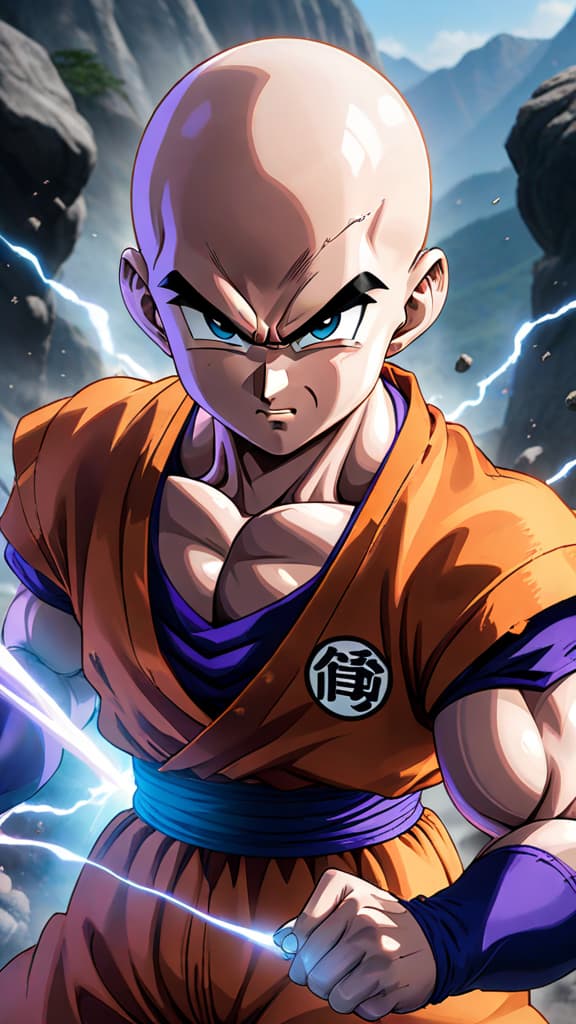  an anime art of krillin from dragon ball z delivering the decisive blow to frieza, altering fate. hyperrealistic, full body, detailed clothing, highly detailed, cinematic lighting, stunningly beautiful, intricate, sharp focus, f/1. 8, 85mm, (centered image composition), (professionally color graded), ((bright soft diffused light)), volumetric fog, trending on instagram, trending on tumblr, HDR 4K, 8K