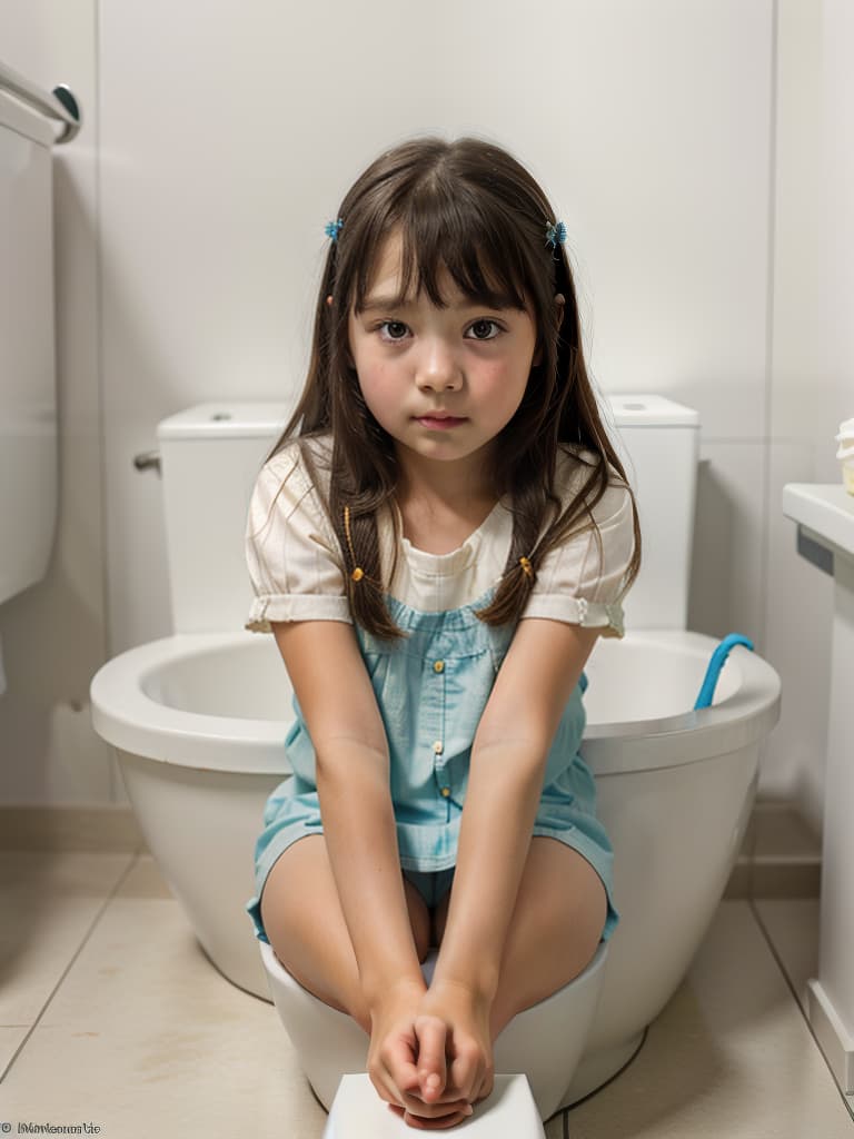  girl in poo, first grade in elementary school, sitting in the toilet, masterpiece, best quality,8k,ultra detailed,high resolution,an extremely delicate and beautiful,hyper detail