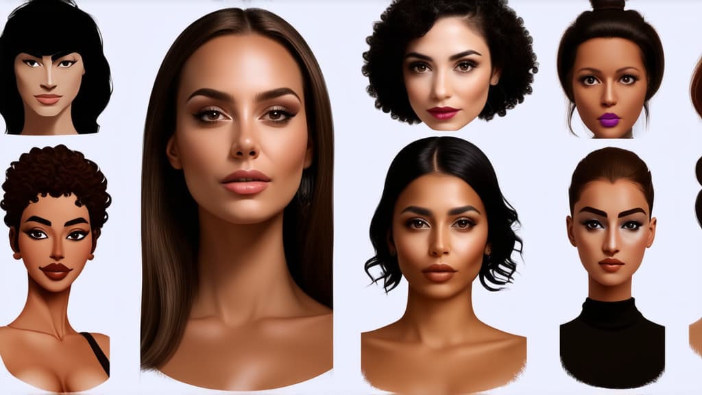  different beauty. set of different female heads on light background. different races and nationalities. ar 16:9, (natural skin texture), highly detailed face, depth of field, hyperrealism, soft light, muted colors