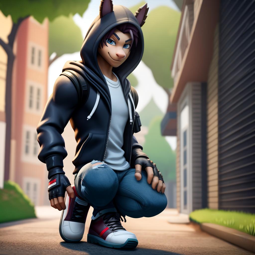  hacker (Fortnite), full body, hoodie, fingerless leather gloves, jeans, sneakers, open eyes, masterpiece, 4k, fine details,